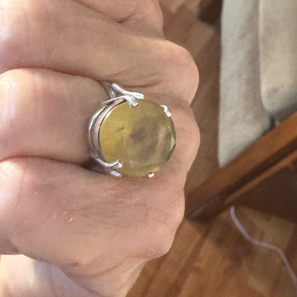 Silver Ring with light yellow-green Gemstone